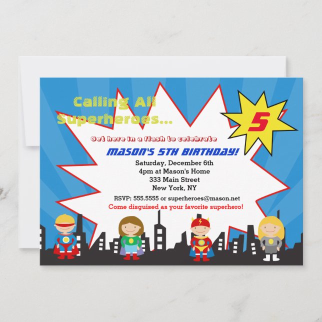 Invitations à la fête d'anniversaire Superhero Sup (Devant)