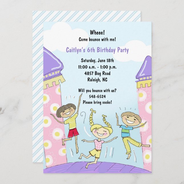 Invitations à la fête de la Maison Bounce : Filles (Devant / Derrière)