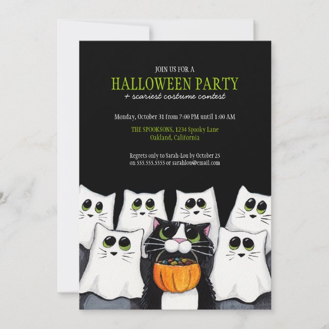 Invitations à la fête de l'Halloween pour les chat (Devant)