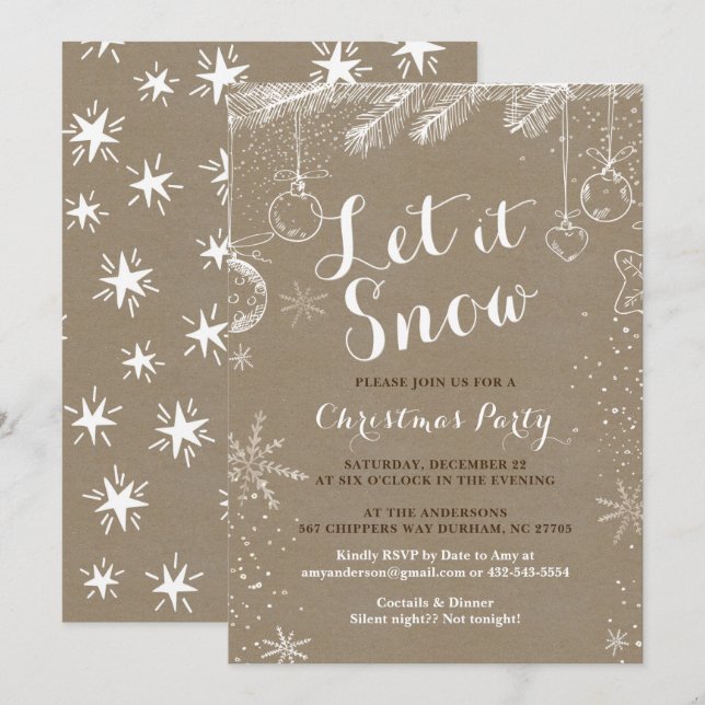 invitations à la fête de Noël | Cartes papier Kraf (Devant / Derrière)