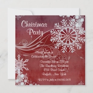Invitations à la fête de Noël des Snowflakes rouge