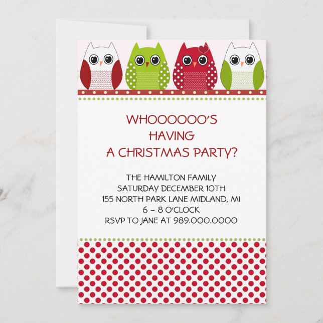 Invitations à la fête de Noël Owl (Devant)