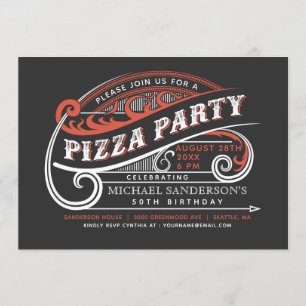 Invitations à la fête de pizza rétro Vintage