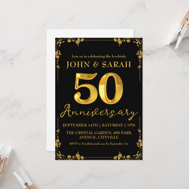 invitations à la fête du 50e anniversaire noir et  (Devant/Arrière en situation)
