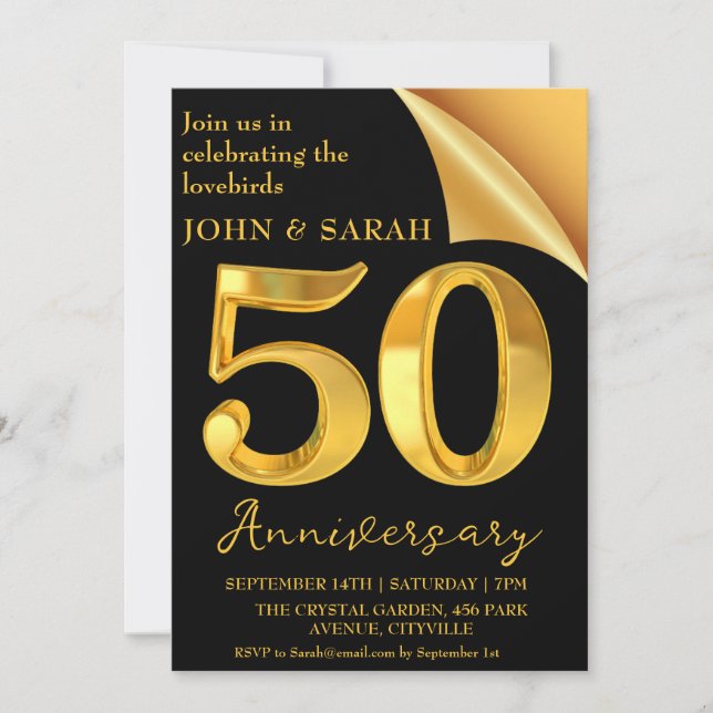 invitations à la fête du 50e anniversaire noir et  (Devant)