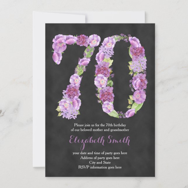 invitations à la fête du 70e anniversaire violet p (Devant)