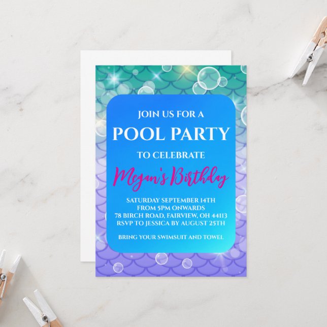 invitations à la fête du pool de sirènes (Devant/Arrière en situation)
