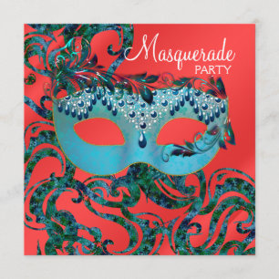Invitations à la mascarade rouge Turquoise