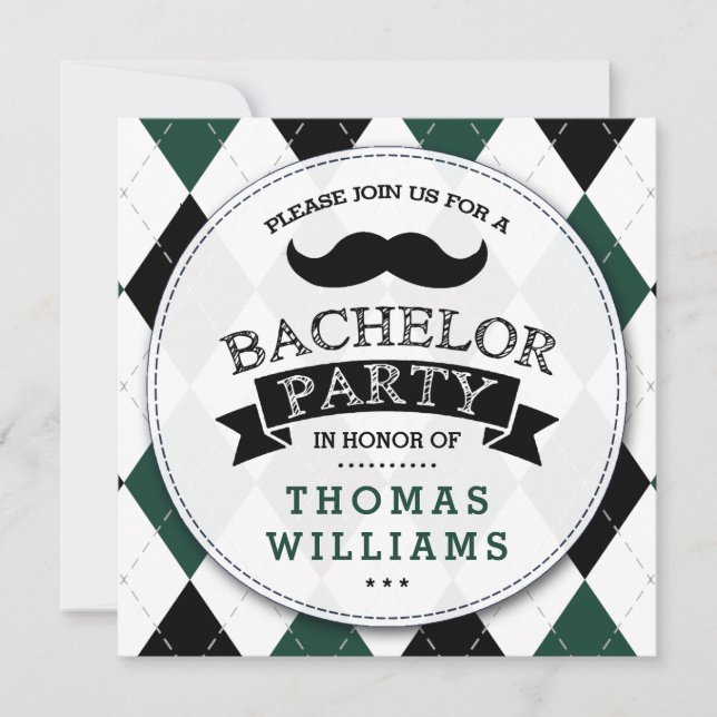 Invitations à la Mustache branchée du Bachelor Par (Devant)