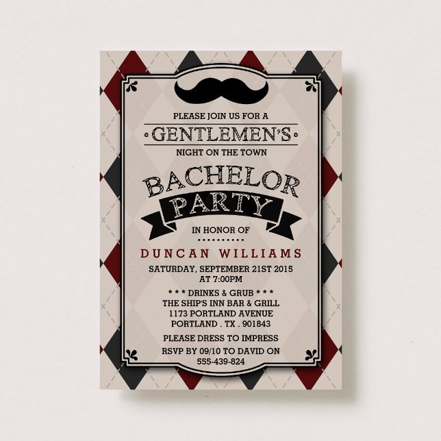Invitations à la Mustache branchée du Bachelor Par (Créateur téléchargé)