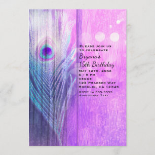 Invitations à la réception Peacock Feather Pink &