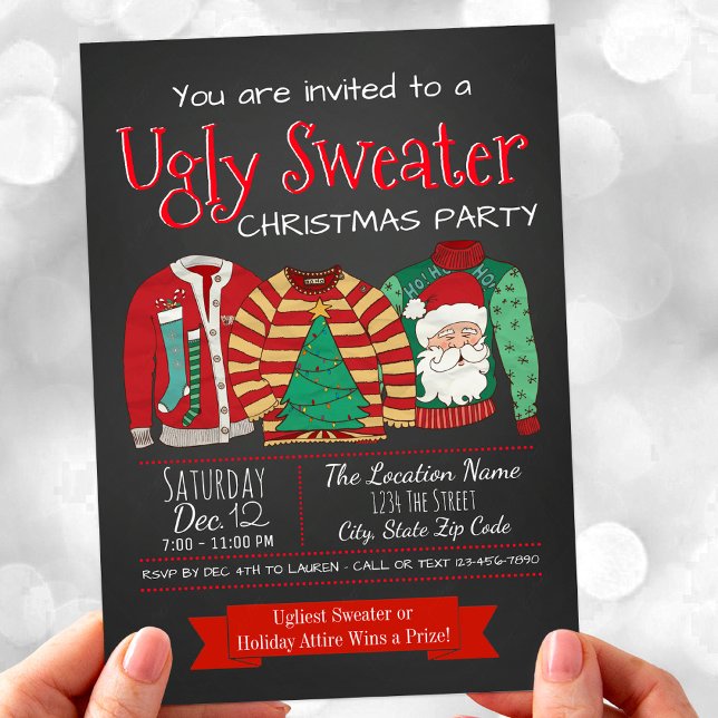 Invitations à la soirée de Noël du pull moche (Ugly sweater Christmas party invitation. Available for digital download and print.)