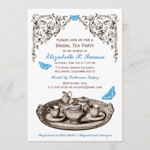 Invitations à la soirée thé de la mariée Blue Gard