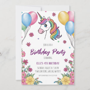 invitations à l'anniversaire de la licorne mignonn