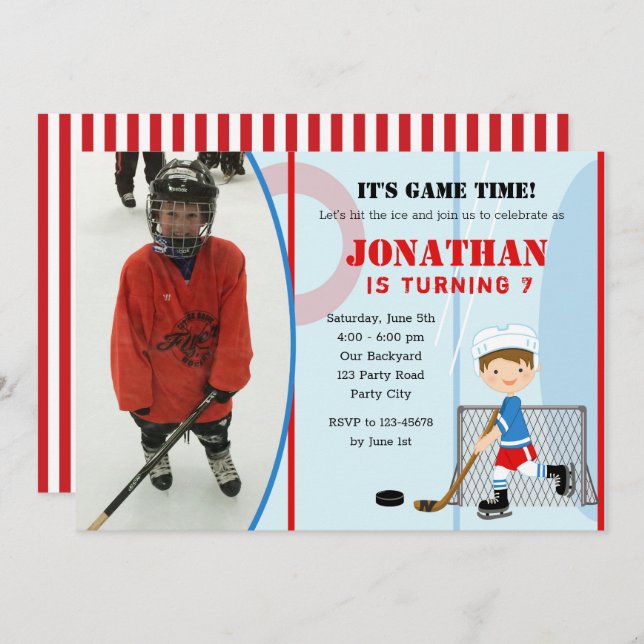 Invitations à l'anniversaire du hockey sur glace P (Devant / Derrière)