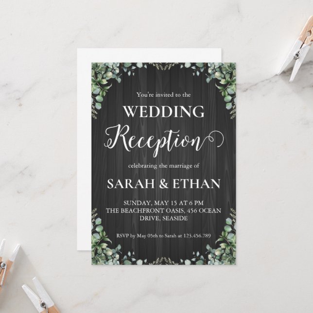 invitations à mariage eucalyptus simples (Devant/Arrière en situation)