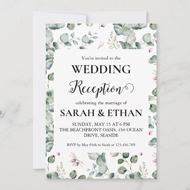 invitations à mariage eucalyptus simples (Devant)