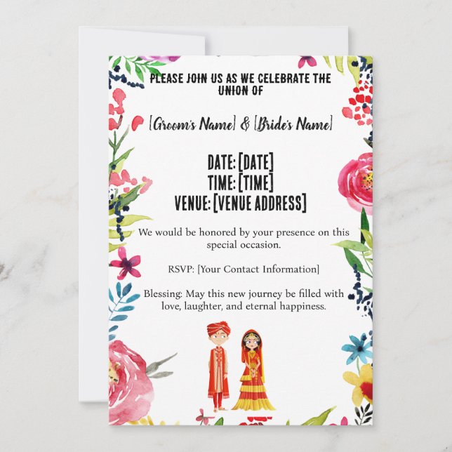 invitations à mariage motifs indiens (Devant)