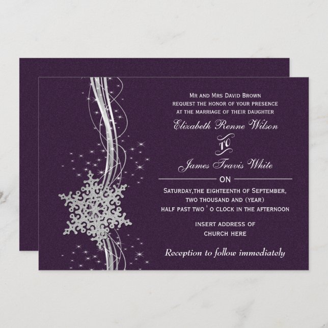 invitations à mariage violet Silver Winter (Devant / Derrière)