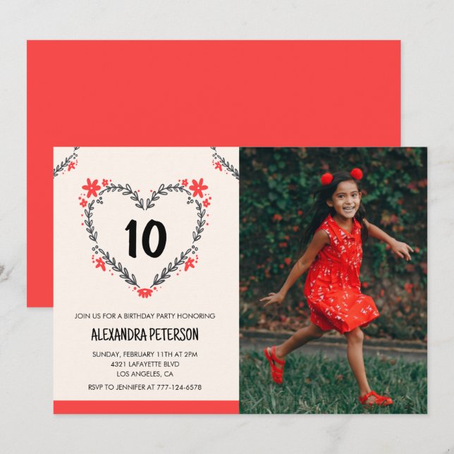 Invitations à ses 10e anniversaire pour son coeur  (Devant / Derrière)