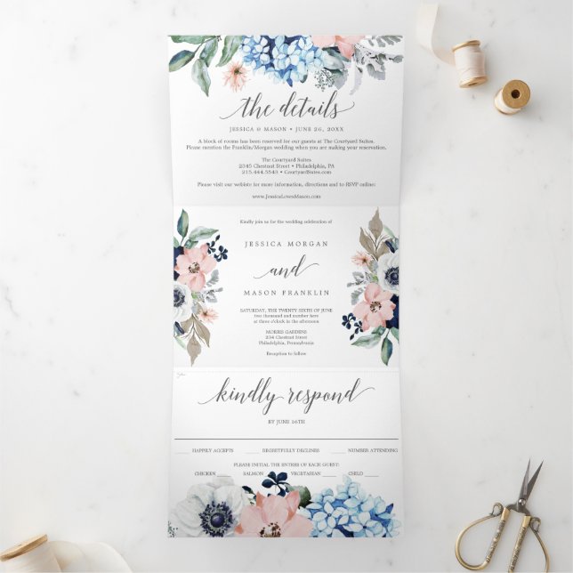 Invitations à trois volets de Mariage de la Marine (Intérieur)