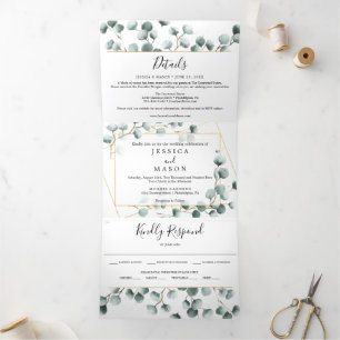 Invitations à trois volets Mariage Eucalyptus Gree