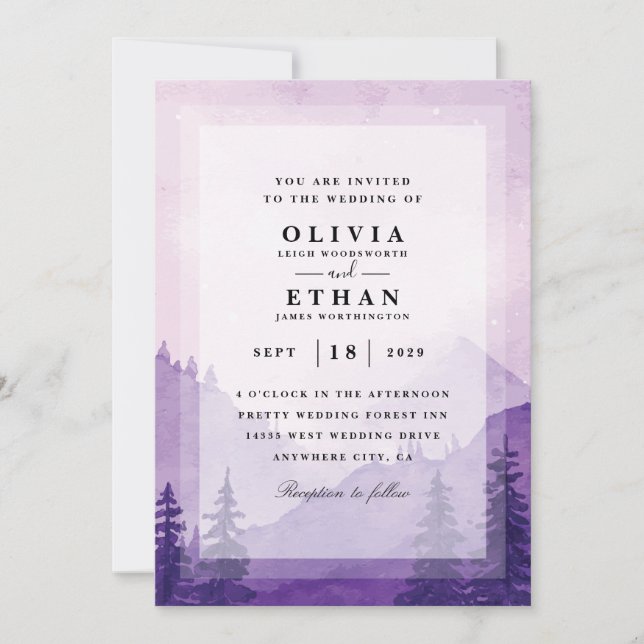 invitations à un mariage d'hiver violet (Devant)