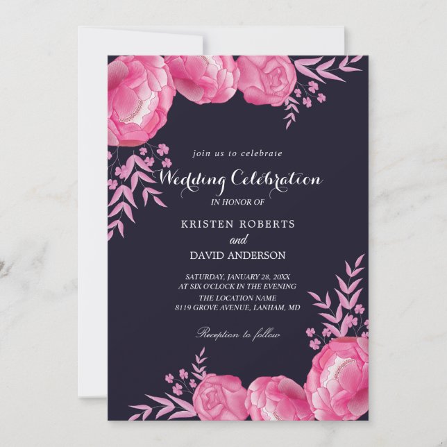 invitations à un mariage rose et noir chaud (Devant)