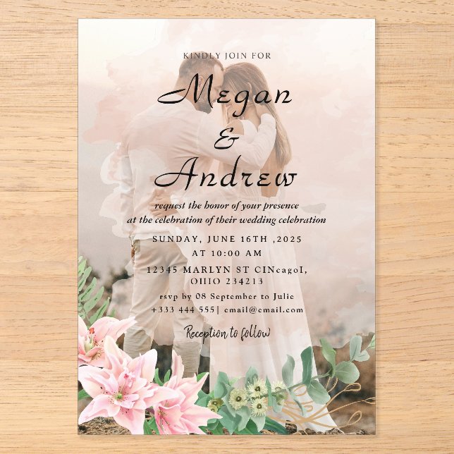 Invitations acryliques élégantes du Mariage photo (Recto)