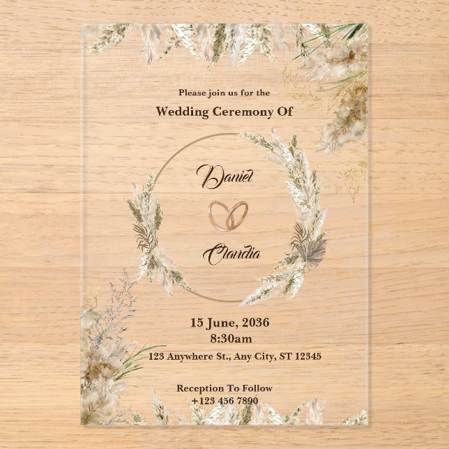 Invitations acryliques mariages marron et crème pe (Recto)