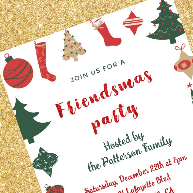 Invitations Amies Petites chaussettes de Noël arbr (Créateur téléchargé)