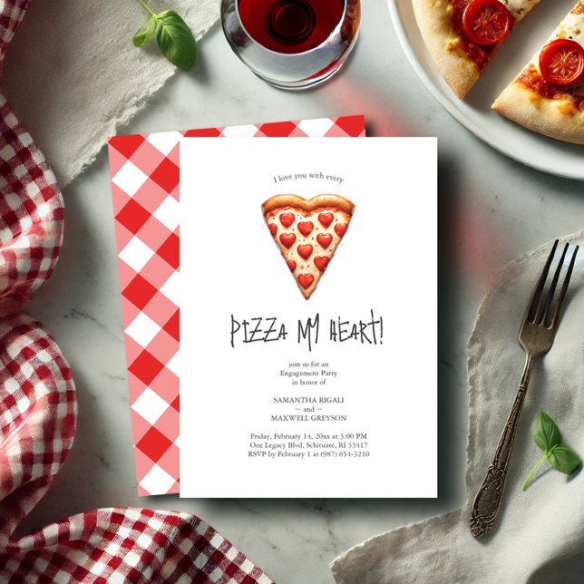 Invitations amusantes de la Pizza Engagement (Engagement party invitations Pizza My Heart hand drawn Italian theme exclusive to Do Tell A Belle)