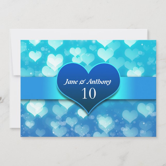 invitations anniversaire de mariage cœur bleu (Devant)