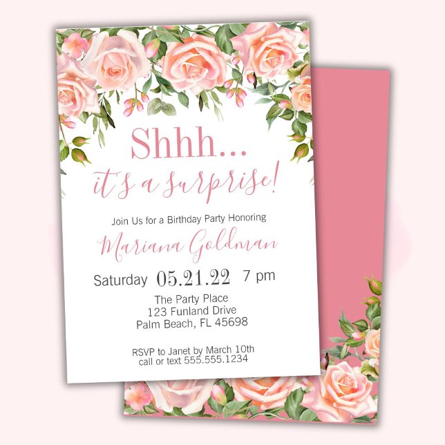 Invitations Anniversaire Surprise Pink Floral Part (Créateur téléchargé)