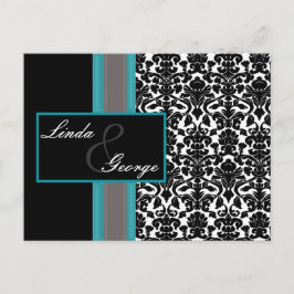 Invitations Aqua White Black Mariage damassé