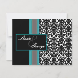 Invitations Aqua White Black Mariage damassé