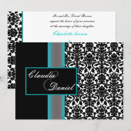 Invitations Aqua White Black Mariage damassé