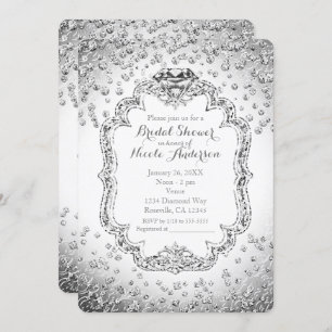 Invitations argentées blanches de Bling de diamant