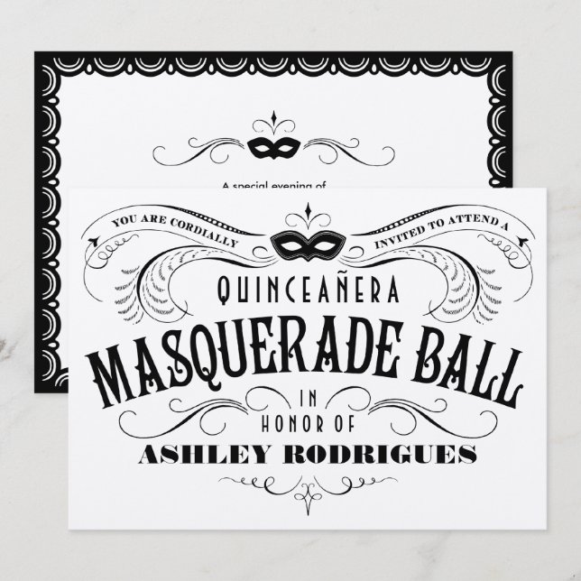 Invitations argentées brillantes de mascarade de (Devant / Derrière)