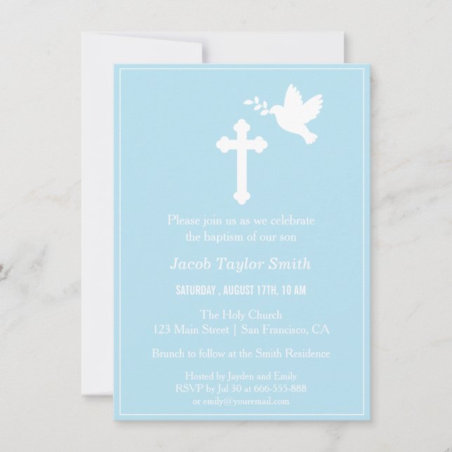 Invitations au baptême bleu de la Croix et de la D (Devant)