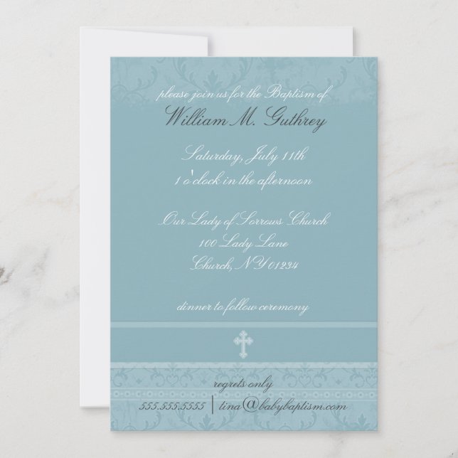 Invitations au baptême de l'élégance bleue (Devant)