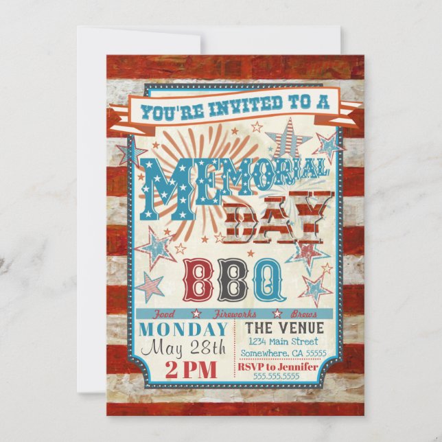 Invitations au barbecue du Memorial Day (Devant)