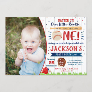 Invitations au Baseball Photo First Birthday Party