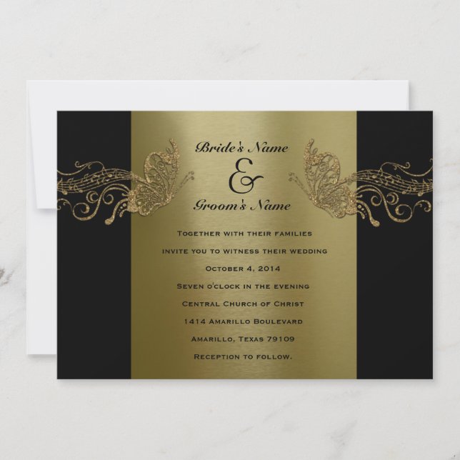 Invitations au mariage de Black Gold Butterfly (Devant)