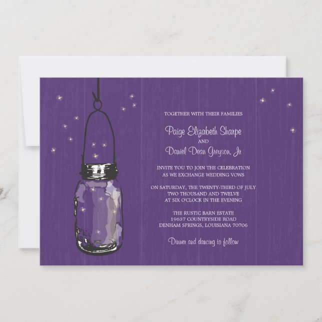 Invitations au mariage de Mason Jar et Fireflies (Devant)