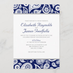 Invitations au mariage de Navy Blue Paisley