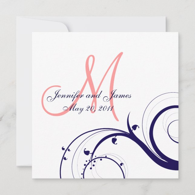 Invitations au mariage de Swirl Marine Coral bleu  (Devant)