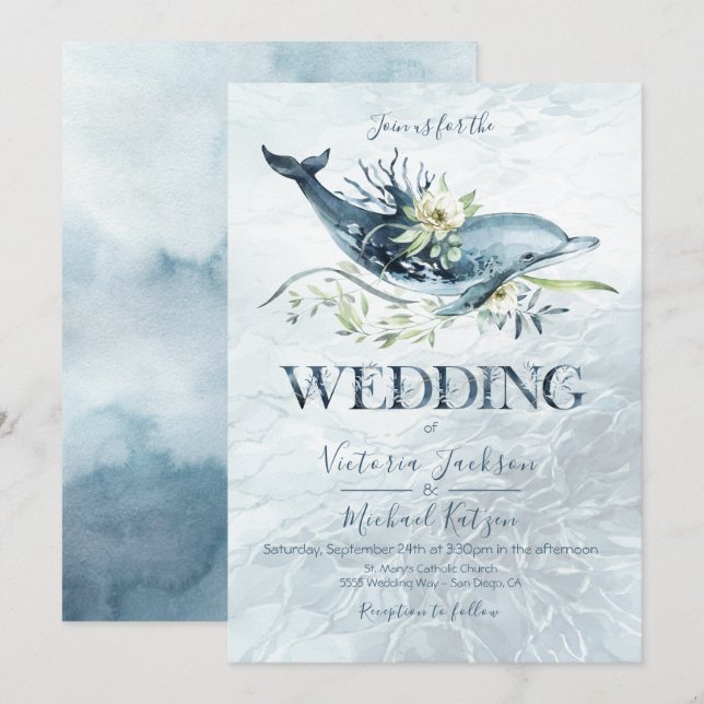 Invitations au mariage des dauphins tropicaux de l (Devant / Derrière)