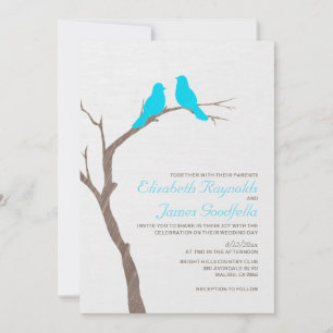 Invitations au mariage des oiseaux bleus modernes