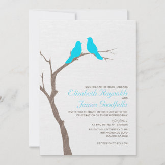 Invitations au mariage des oiseaux bleus modernes